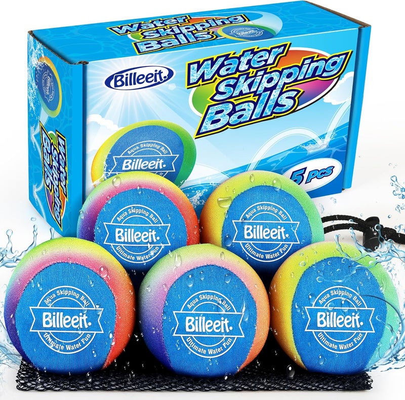 Billeeit 5Pcs Water Skipping Balls Set for Pool Play, Multi-Colored Splash Water Bouncing Balls, Fun Water Pool Beach Swim Toys & Games for Kids 3+ 4-8-12 and Adults - Image 1